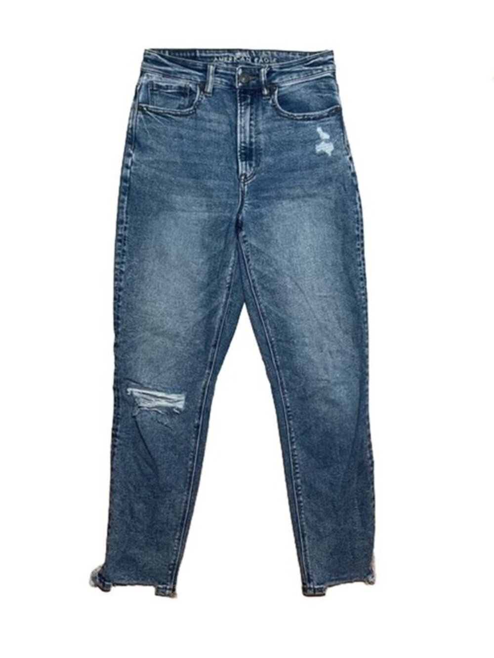 High Waisted Distressed Mom Jeans Raw Hem